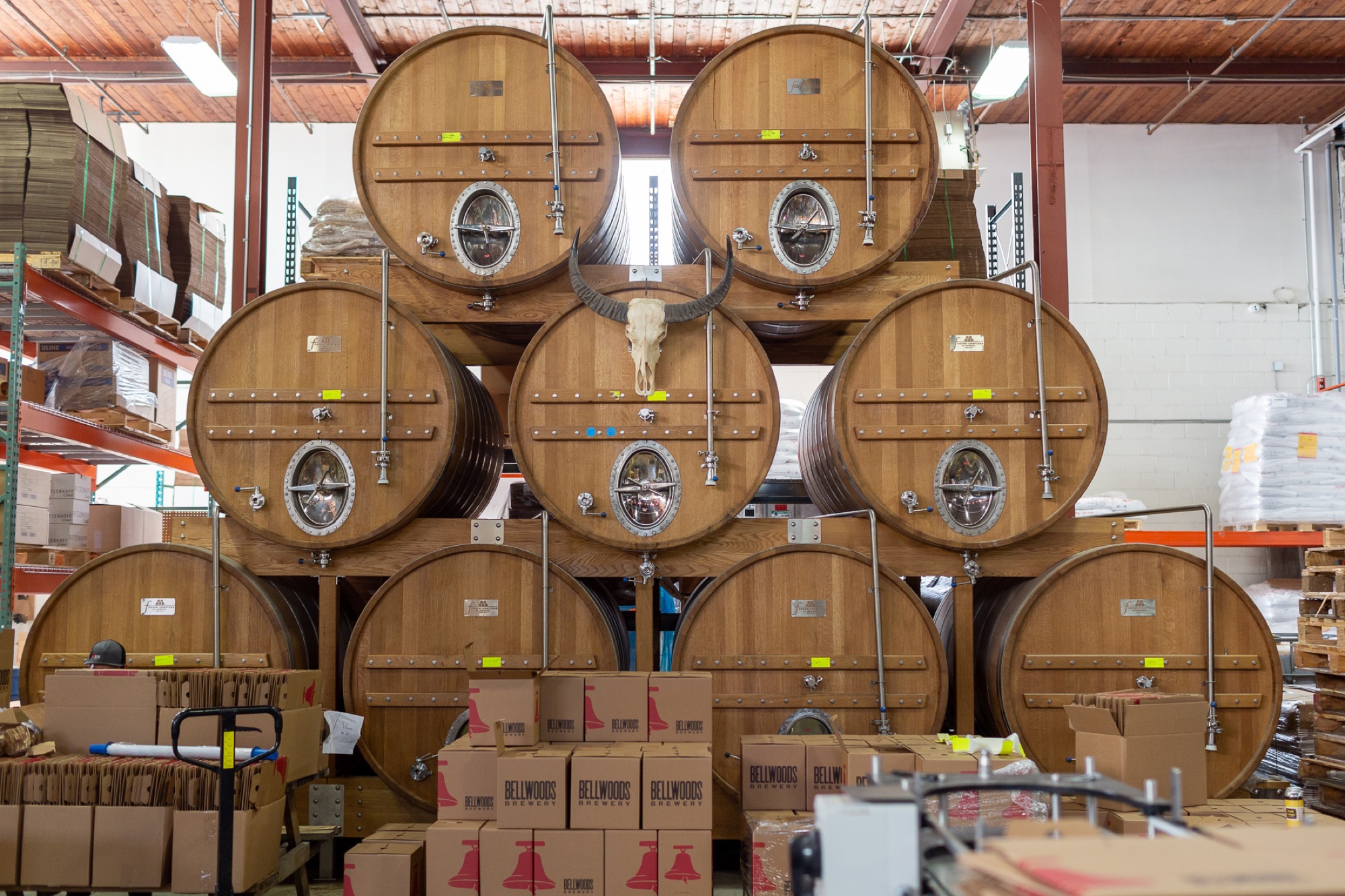 Stacked oak foeders at the Hafis Road brewery